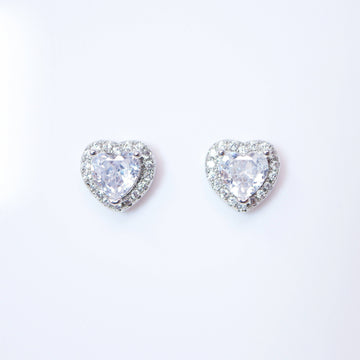 Cubic Zirconia Heart stud Earrings, Bridal Jewelry, Bridal Stud Earrings, Crystal Bridal Earrings, Statement Earrings Cz